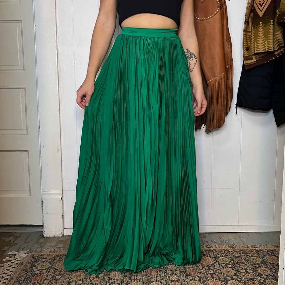 Green pleated maxi